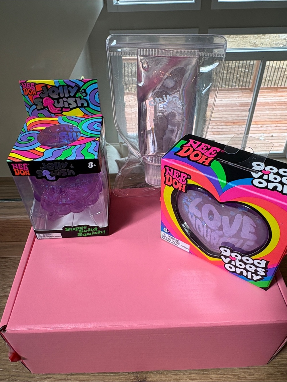 Purple JellySquish Needoh, Purple LoveYourself Needoh, Pink Mellowsquish Toothpa